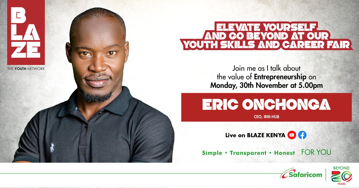 SafaricomHook's tweet photo. Join our speakers Eric Ngondi, Peter Njioka, Eric Onchonga and Rita Okuthe at our Youth Skills and Career Fair. #BLAZECareerfair #TwendeTukiuke https://t.co/3dNpY9Nnlx