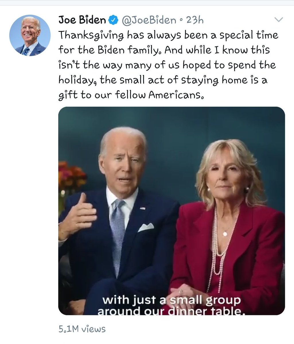 sleepypaula66's tweet photo. @brianstelter @OANN This dependency on the notion of popularity by @realDonaldTrump is pathetic, even before you take into account the lies it's based on. 5.1 million views so far on @JoeBiden #thanksgivingaddress. I haven't had chance to watch it yet. Many other Joe voters too. #desperation https://t.co/YUWFnx3Kzm