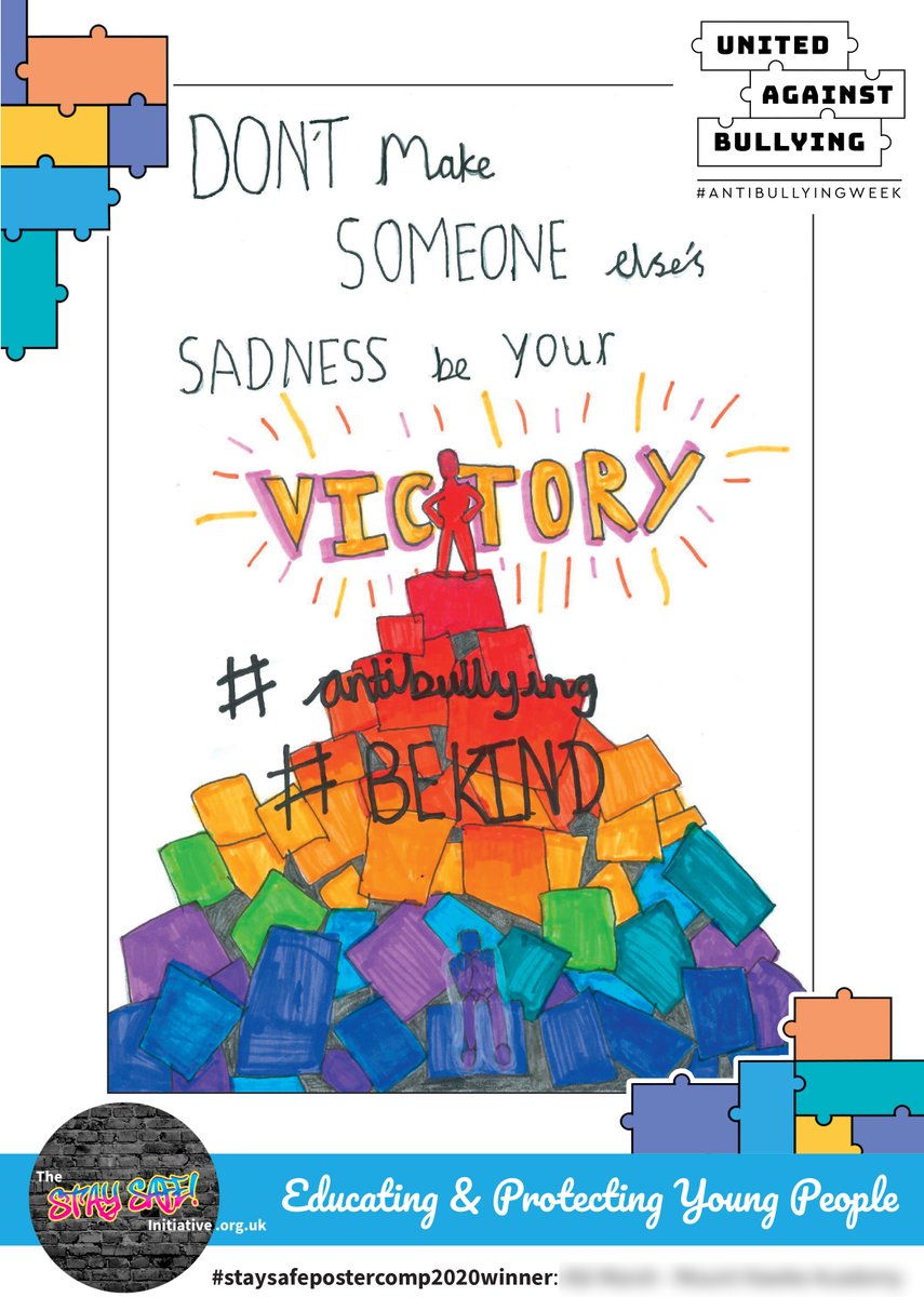 StaySafeCIC's tweet photo. Our 2020 #AntiBullyingWeek poster competition winner! An amazing, thought provoking poster, with a very powerful message! Big congrats from #teamstaysafe @mounthawkeMHA @AspireAcademies @AspireTeaching https://t.co/Lj0weeI3aH