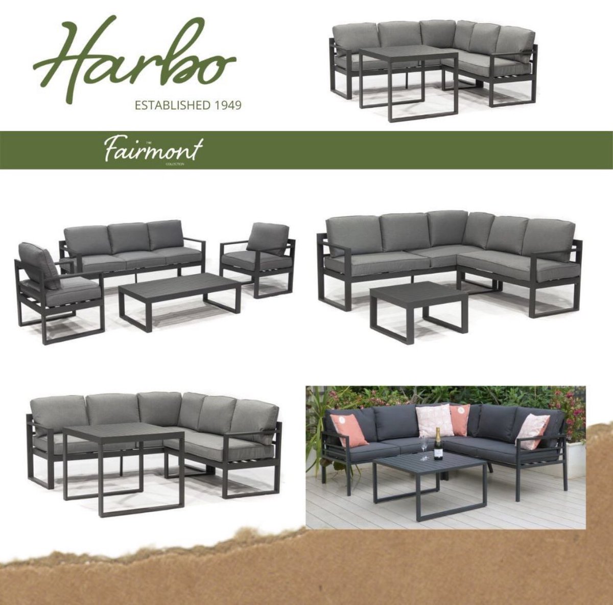 GardenFGlobal's tweet photo. Some examples from the Harbo Fairmont collection 🌸 compact corner lounge casual dining and round and rectangular dining featuring a choice of cool white or warm grey extruded aluminium with grey all-weather textaline fabric. 
https://t.co/ZtYA1OH8cm #aluminiumgardenfurniture https://t.co/eAMt0PPGrj