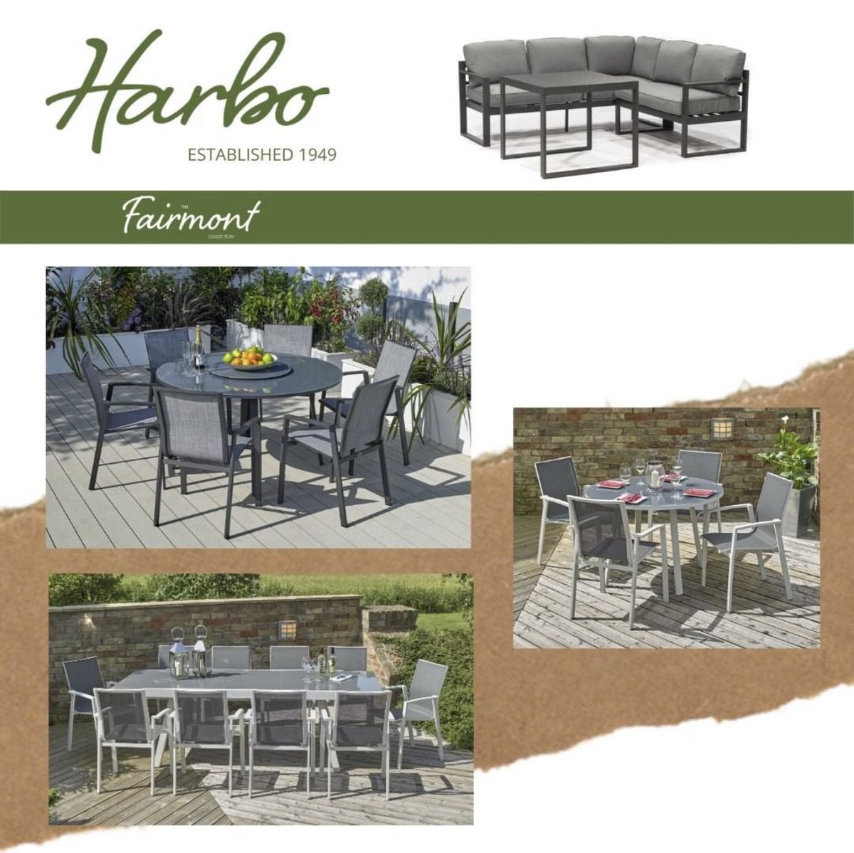 GardenFGlobal's tweet photo. Some examples from the Harbo Fairmont collection 🌸 compact corner lounge casual dining and round and rectangular dining featuring a choice of cool white or warm grey extruded aluminium with grey all-weather textaline fabric. 
https://t.co/ZtYA1OH8cm #aluminiumgardenfurniture https://t.co/eAMt0PPGrj