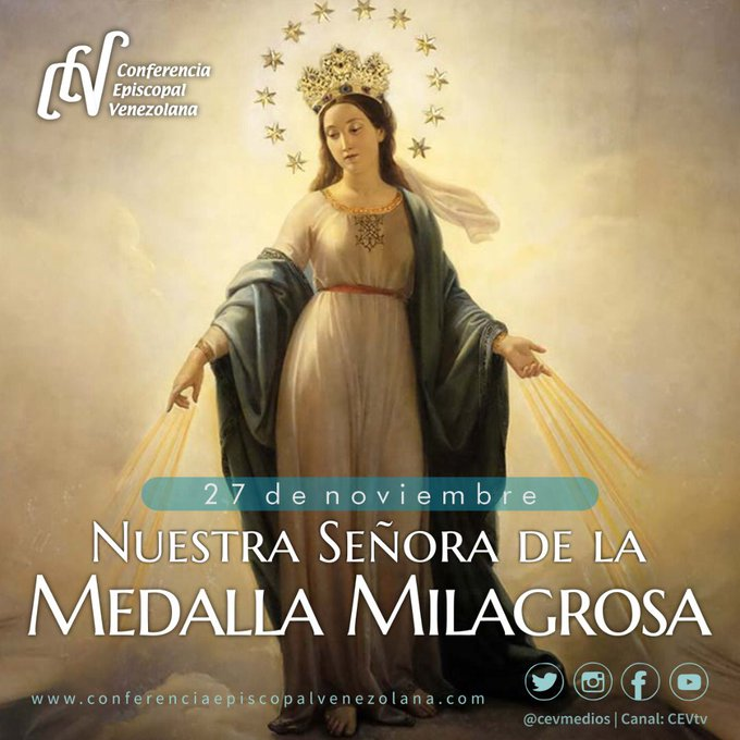 CEVmedios's tweet photo. "Haz que se acuñe una medalla según este modelo. Todos cuantos la lleven puesta recibirán grandes gracias. Las gracias serán más abundantes para los que la lleven con confianza", le dijo la Virgen María a Santa Catalina Labouré el 27 de noviembre de 1830. https://t.co/8r2lwiyiSW