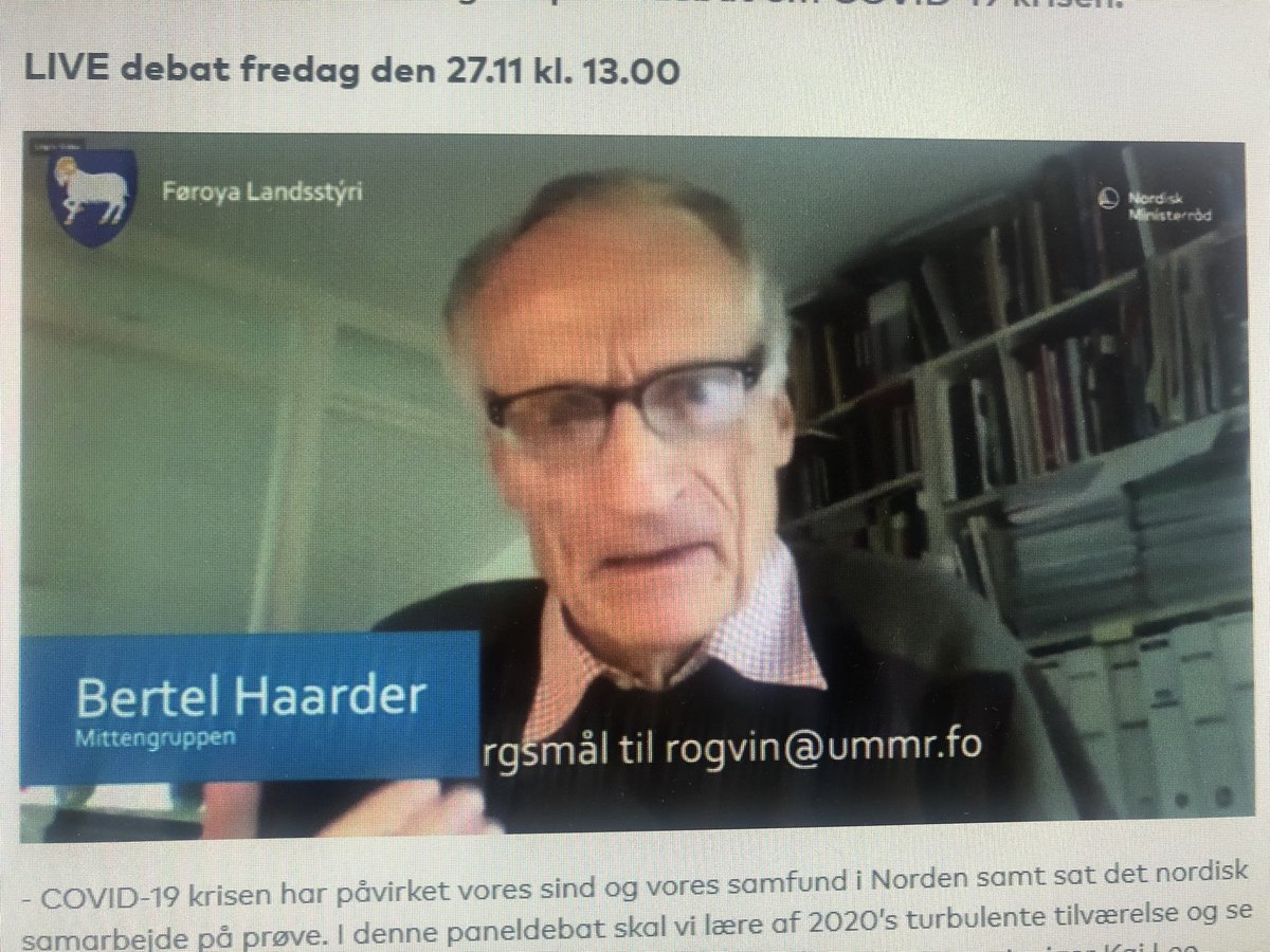 nordensk's tweet photo. Norden bør have en #COVID19 strategi med en fælles sundhedsdatabase samt fleksible reaktioner, der modvirke grænseudfordringer, siger samarbejdsminister på Færøerne til Grænsehindringsrådets formand @BHaarder
@tinganes #nrpol #dkpol #dkgreen #fopol #fogreen #grpol #norden2020 https://t.co/31U9J7ZzQa