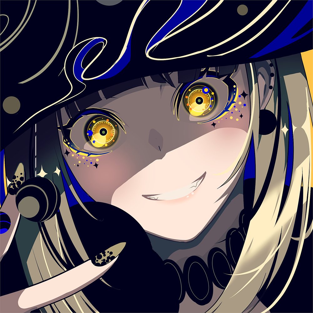 1girl solo yellow eyes hat smile looking at viewer black nails  illustration images