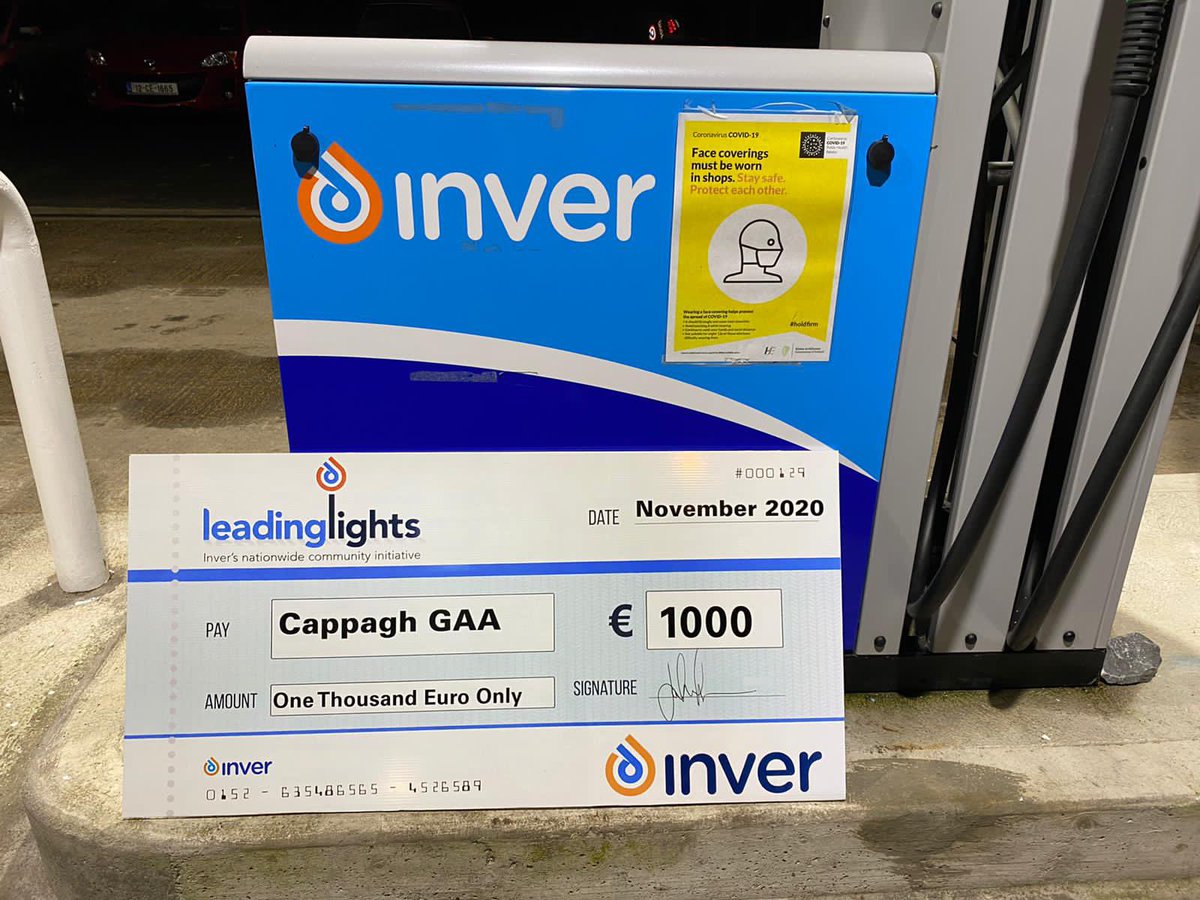 CappaghLKGaa's tweet photo. Thanks to Geraldine, Bryan and @andrewmeade9 of the 5 roads service station for nominating us for €1000 from
@InverCommunity #LeadingLights initiative. This funding will help greatly in keeping the lights on and walkway maintained during the winter months!👍 #shoplocalIreland https://t.co/q0y8iraioT