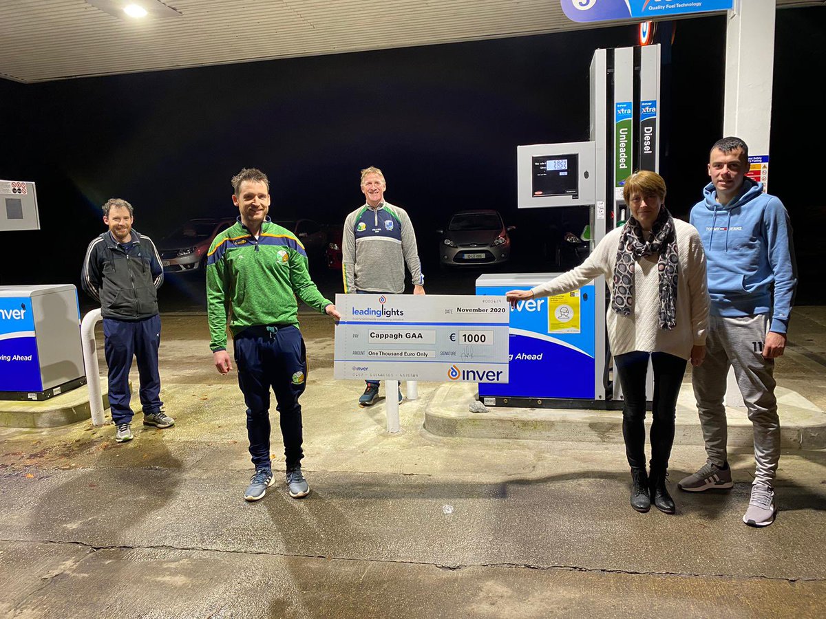 CappaghLKGaa's tweet photo. Thanks to Geraldine, Bryan and @andrewmeade9 of the 5 roads service station for nominating us for €1000 from
@InverCommunity #LeadingLights initiative. This funding will help greatly in keeping the lights on and walkway maintained during the winter months!👍 #shoplocalIreland https://t.co/q0y8iraioT