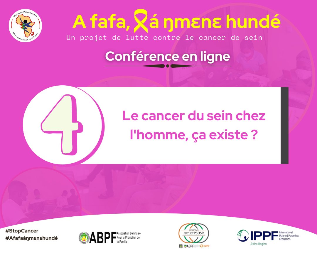 Question 4
Le cancer du sein chez l'homme, ça existe ?
#StopCancer 
#Afafaáŋmɛnɛhundé
web.facebook.com/MAJParakou/pos…