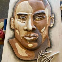 Woodworker builds Kobe Bryant mural using 100 pieces of Walnut, Cherry, Mahogany, Maple, Oak and Butternut ow.ly/2pj150CsDJY