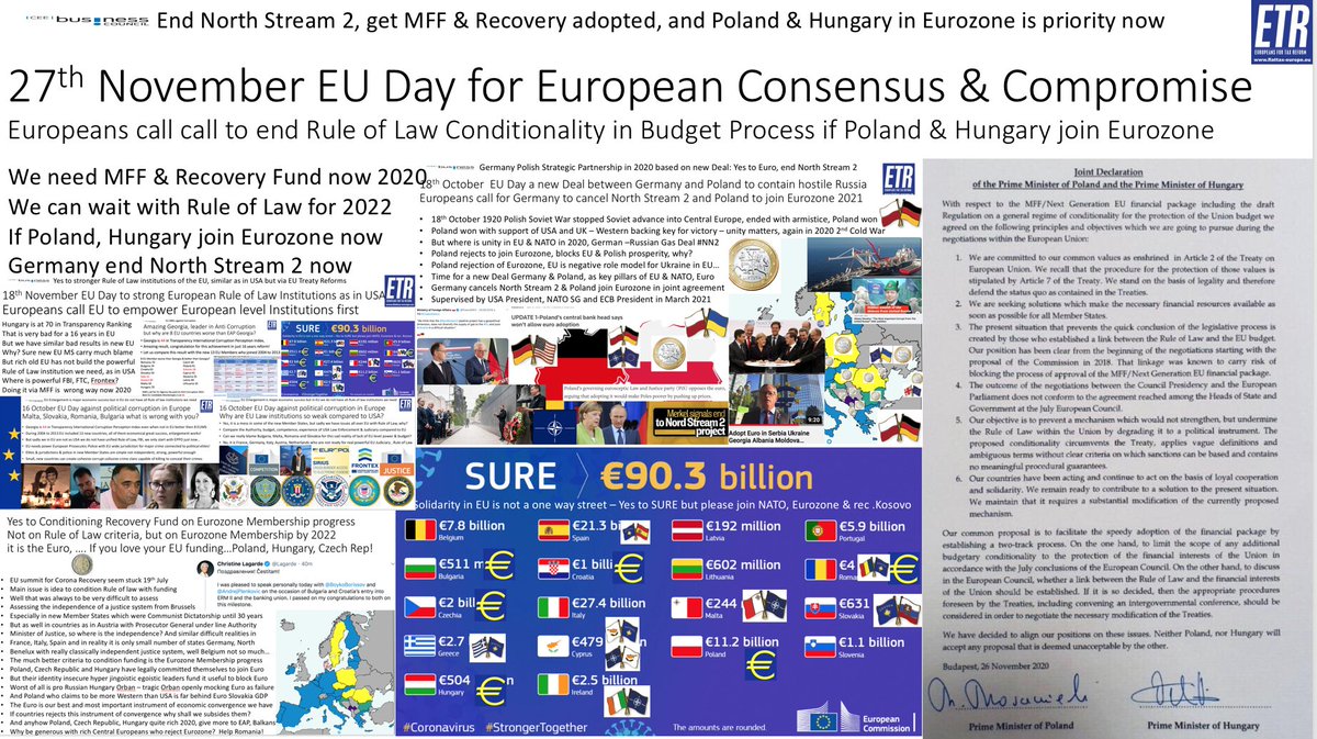 GunterFehlinger's tweet photo. #ETR calls for @vonderleyen to put consensus and compromise back into EU decision making! @Lagarde get @MorawieckiM @_miniszterelnok into #Eurozone @ecb so we can postpone #RuleofLaw conditionality #ConferenceFutureEurope @akk @HeikoMaas @n_roettgen @EmmanuelMacron @AndrzejDuda https://t.co/mokwHUpODG