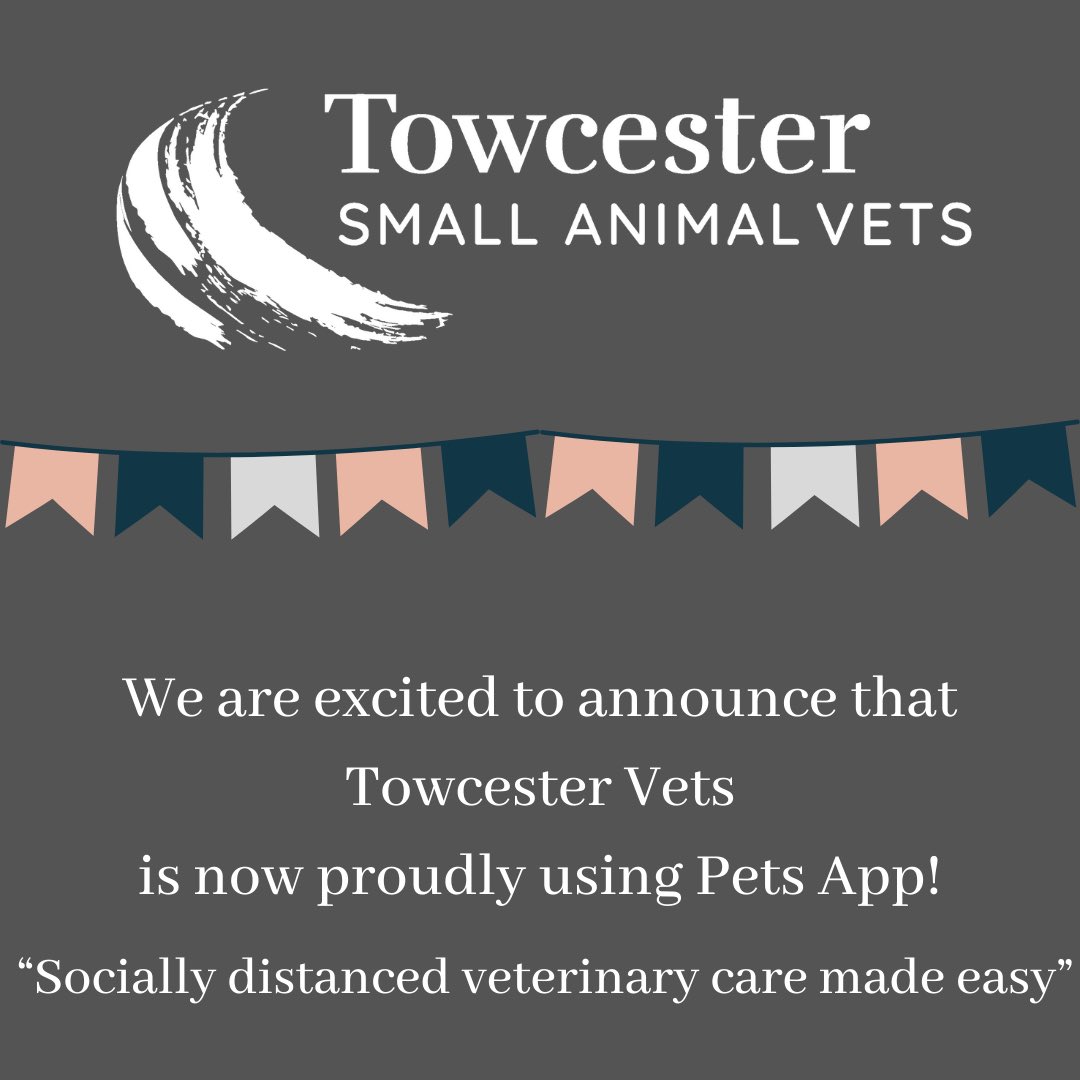 We are excited to announce that Towcester Vets is proudly using Pets App which allows you to request appointments, discuss your account, order prescriptions, order pet food and also pay for invoices.
Once downloaded, choose ‘Towcester Vets’ as your surgery, register your pets!