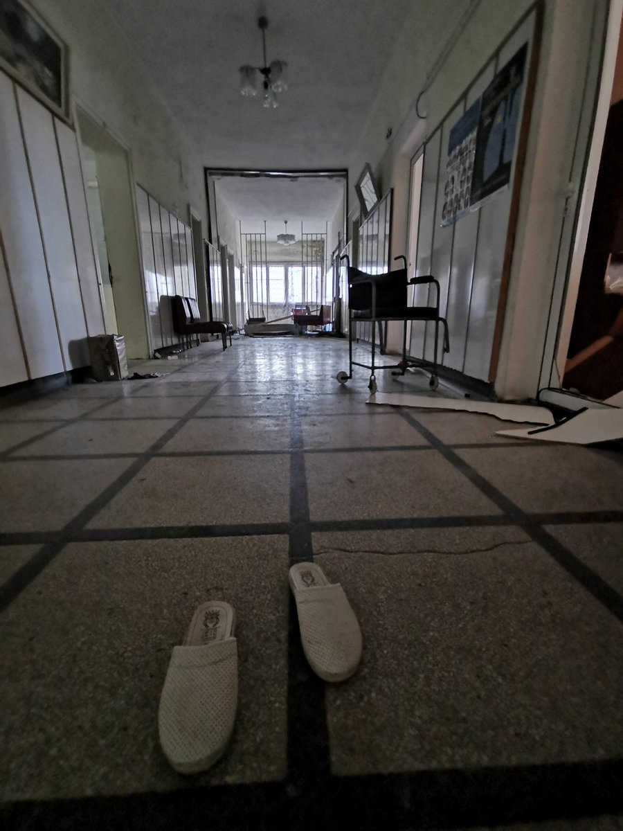 Old classrooms. Old sci-fi next to the beds. Nurses' footwear.