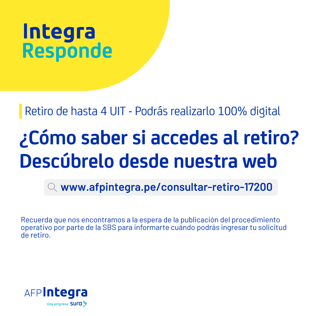 AFP_Integra's tweet photo. #IntegraResponde: Descubre si accedes al retiro de hasta 4 UIT o 1 UIT desde nuestra web. Ingresa a https://t.co/V37P77GOIl, completa tus datos y ¡listo! En los próximos días te informaremos la dirección de la página web a través de la cual podrás ingresar tu solicitud. https://t.co/1O5SgwNtpK