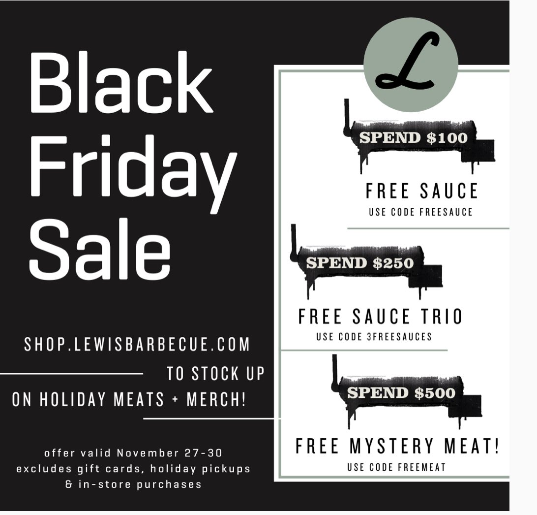 17. Lewis Barbecue has some sales and discounts available today