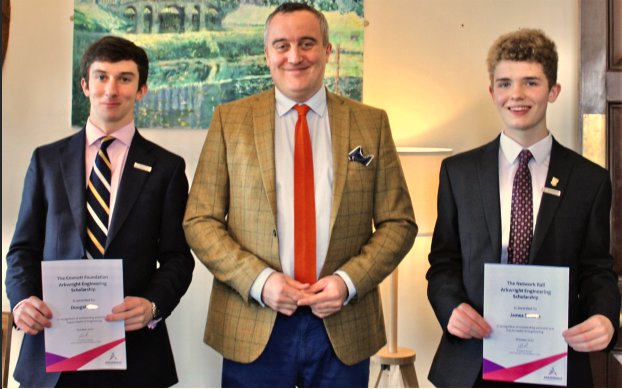 PriorPark's tweet photo. Congratulations to our two L6 Roche students, James and Dougal who have both been awarded the @ArkwrightTalent  Scholarship. Our Head had the pleasure of handing them their certificates this afternoon. #EngineeringUK https://t.co/tEuXa4aZ16