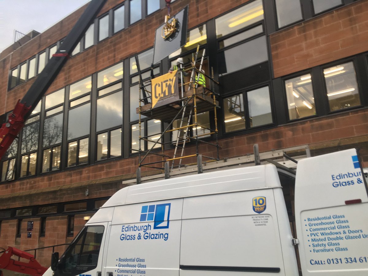 Double Glazed unit successfully craned into place today at Edinburgh Art College
