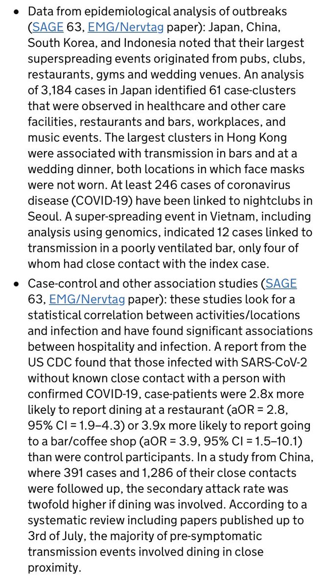 fact_covid's tweet photo. The government has published a summary of four types of evidence to support its notion that hospitality venues are a “significant risk for transmission”.

This brief overview document acts as an introduction to the relevant SAGE papers.

Link: https://t.co/DzIdKnmmk7

Cc @EssexPR https://t.co/K2oOIHns5C
