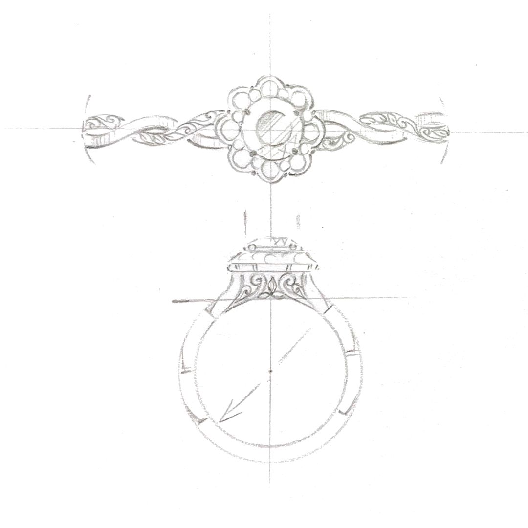 Here's a gorgeous sunburst halo to bring a little warmth to this Friday. You can see that the halo styling changed from the initial design sketch, evolving the halo from an elegant scalloped style to the more eye catching points of the sunburst. 🌞