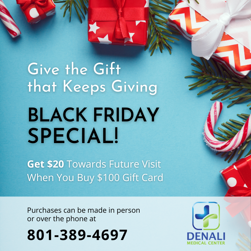 Denali_Med's tweet photo. Give the gift of #wellness this holiday season!

*Special runs through month of December
*Gift cards must be used by June 30, 2021
*No limit per person

If you'd like to purchase a gift card, please call 801-389-4697. https://t.co/dGn50pg93J