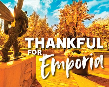 Last but not least in ESU's 5 Days of Gratitude, ESU is grateful for the place we get to call home! We 💛  Emporia! #StingersUp #GiveThanks

Check out more at visitemporia.com! <a href="/EACOC/">Emporia Area Chamber & Visit Emporia</a> @ETwonMainStreet