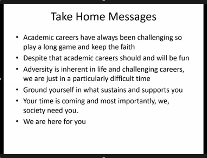 AMS_Careers's tweet photo. Take home messages from our #AMSPILLAR week keynote speaker, Professor John Iredale, on keeping the faith during difficult times - reiterating that @acmedsci staff, our Fellows, and many others are here for you https://t.co/byzMttsUyJ