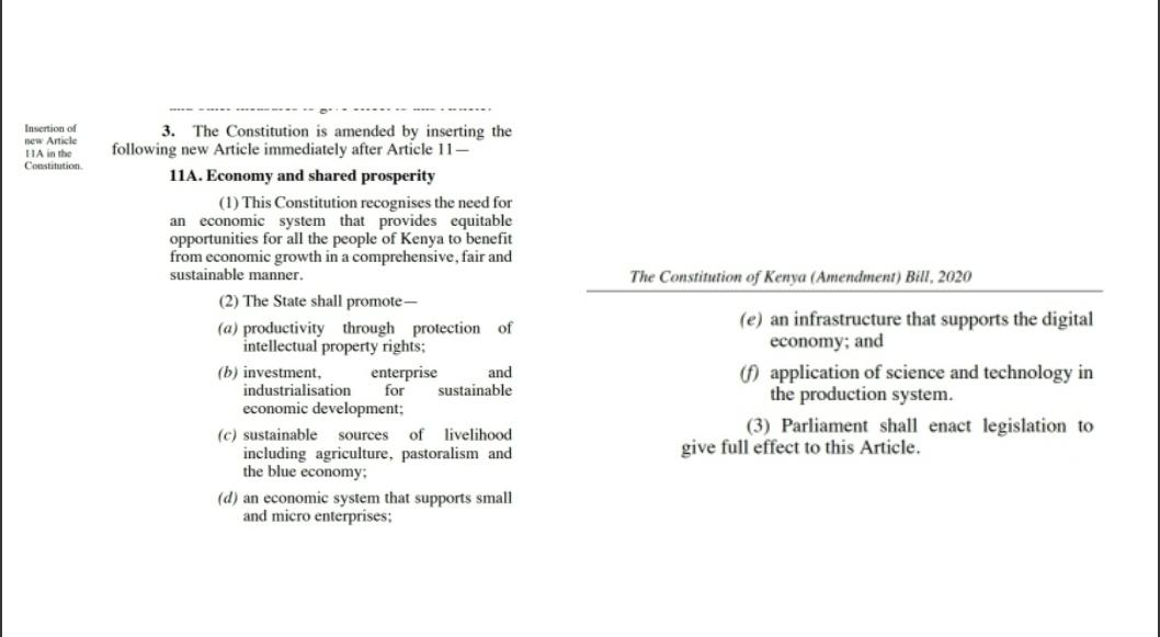 NEW article 11A in the BBI Constitution bill INTRODUCED AFTER Bomas will ANCHOR the ORDINARY PEOPLES' Hustler economics of wheelbarrow, boda×2, mamamboga, pastoralists/butchers & GUARANTEED MINIMUM RETURNS on coffee, tea,korosho,sukari,maize. BOTTOM UP NOT TRICKLE DOWN ECONOMICS.