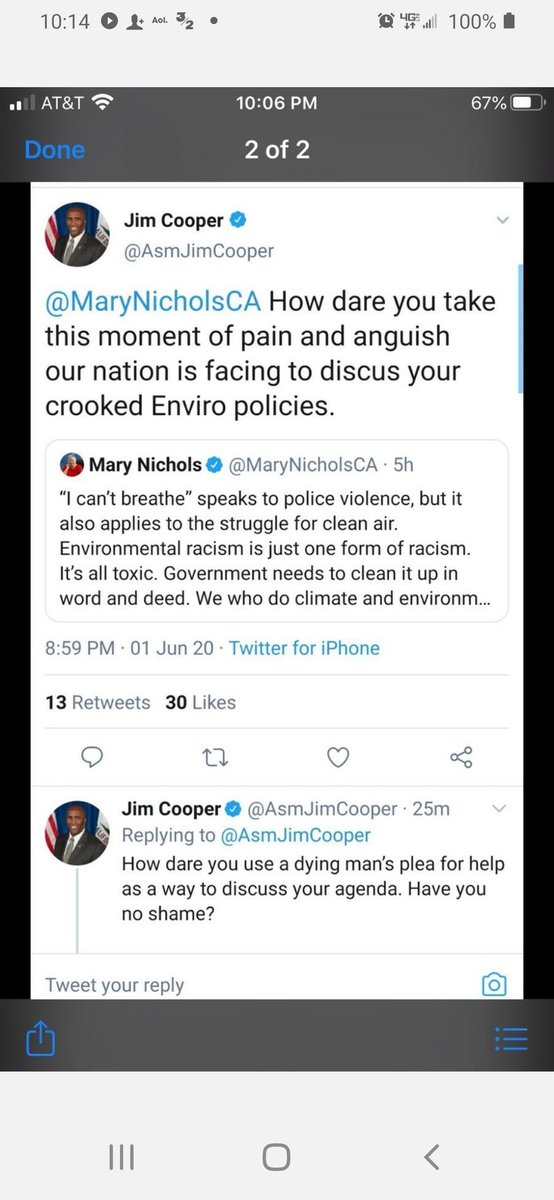 Black California Assemblyman Jim Cooper slams potential Biden EPA pick  @MaryNicholsCA for trying to surf George Floyd's death and for her 'crooked Enviro policies."Cooper to Nichols: 'Have you no shame?'