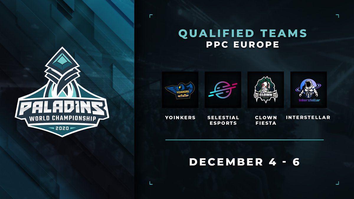 PaladinsPro's tweet image. Big congrats to the EU teams who have qualified for #PWC: 

💎 Yoinkers
💎 @cl0wnf1esta 
💎 @InterstellarIR 
💎 @SelestialGG 

Yoinkers may be the top seed, but this is still anyone's game. We'll see you boys at the EU Championship on December 5! 

🏆 hrz.io/PWC2020