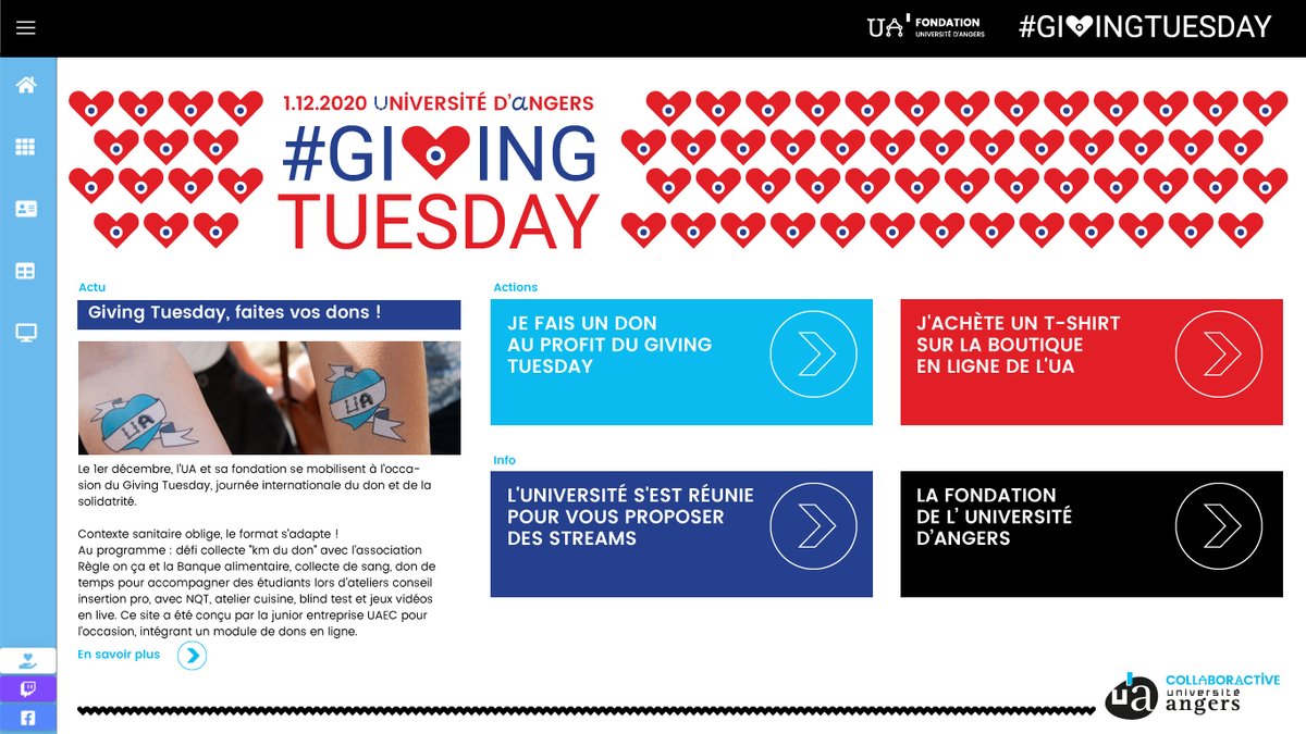Nous lançons un nouveau virus : celui du don ! 
Le virus du #don sous tous ses formes pour le lutter contre le confinement de l'individualisme et du repli sur soi. 
Nous ne souhaitons pas trouver de vaccin pour éviter cette propagation. #GivingTuesdayFr 

givingtuesday-ua.uaec.fr