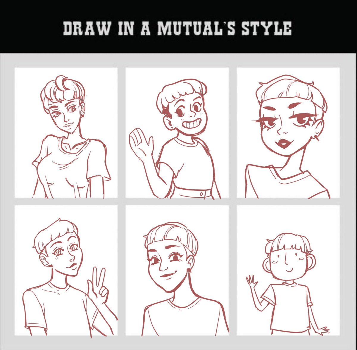 I got the sketches finished!! hopefully I can find time to colour, to really bring my friends' amazing styles to life ? @Helixel @katiesaurusrex @Sudibeardraws @doodlefrog @MorganShandro @lollibeepop 