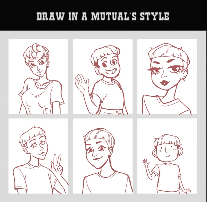 I got the sketches finished!! hopefully I can find time to colour, to really bring my friends' amazing styles to life ? @Helixel @katiesaurusrex @Sudibeardraws @doodlefrog @MorganShandro @lollibeepop 