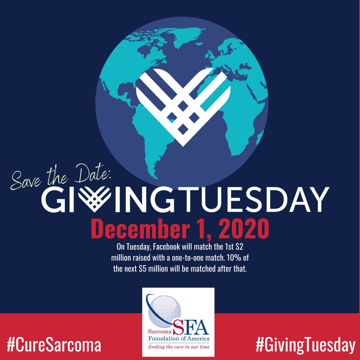 #GivingTuesday the global day of giving and the perfect time to show your support for SFA by making a donation. #GivingTuesday will take place on Dec. 1, 2020. Join the many SFA supporters across the country who are showing support for sarcoma research. p2p.onecause.com/sfagivingtuesd…