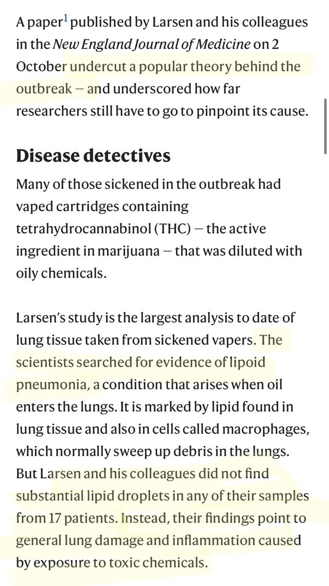 “Scientists chase cause of mysterious vaping illness as death toll risesConfusion reigns as researchers sort through the complex US e-cigarette market.” 10/11/2019  #EVALI https://www.nature.com/articles/d41586-019-03033-1