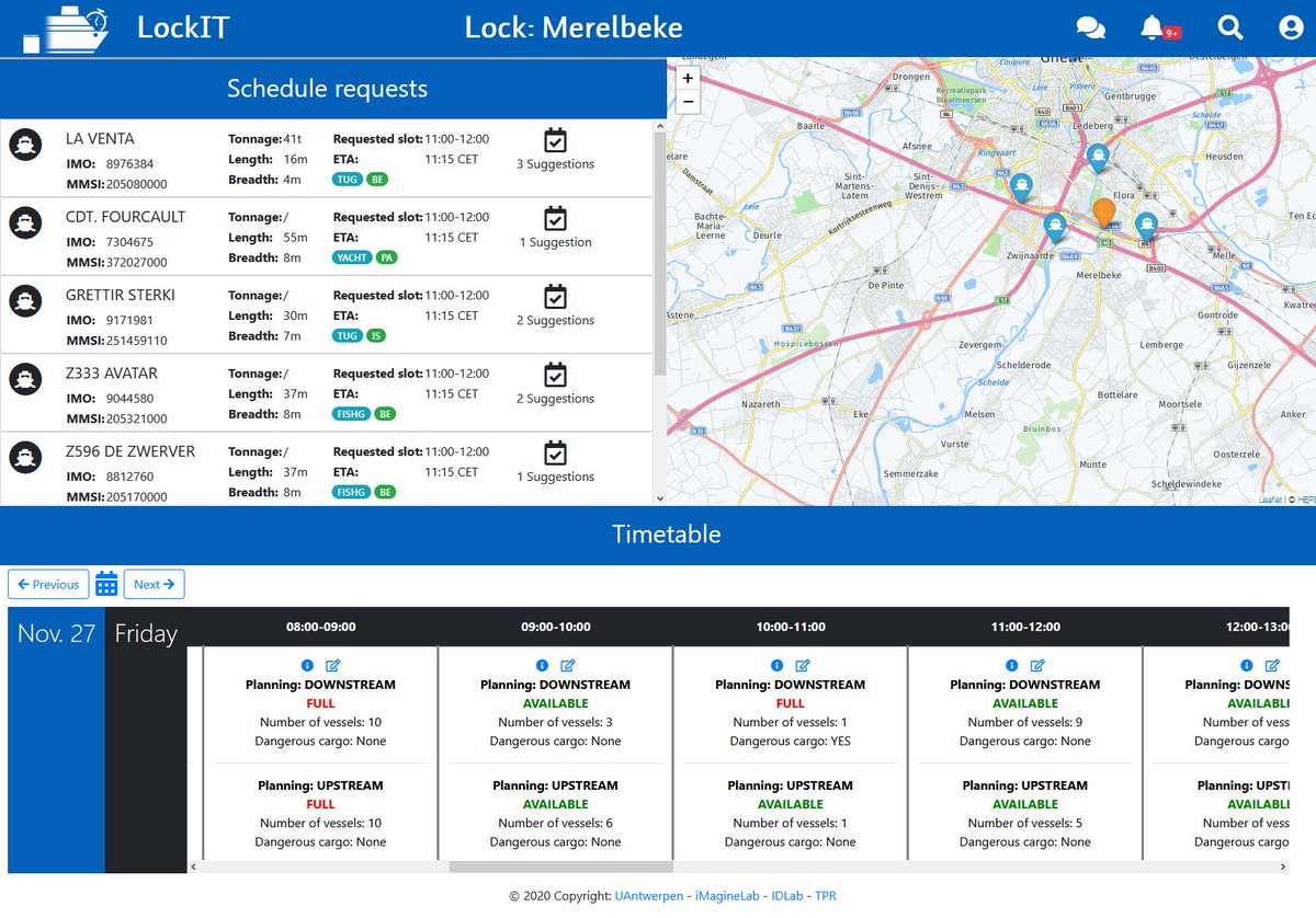 Thomas Huybrechts (@huybthomas) on Twitter photo Submitted our solution LockIT on the #SmartShipping #hackathon of #DeVlaamseWaterweg to optimise lock scheduling to reduce congestion on the waterways, together with our team of <a href="/UAntwerpen_FTI/">UAntwerpen FTI</a> <a href="/UAntwerpenFBE/">UAntwerpen FBE</a> <a href="/IDLabResearch/">IDLab</a> <a href="/iMagineLab_be/">iMagineLab</a> 
Waiting for the Award Ceremony 🤞 Submitted our solution LockIT on the #SmartShipping #hackathon of #DeVlaamseWaterweg to optimise lock scheduling to reduce congestion on the waterways, together with our team of <a href="/UAntwerpen_FTI/">UAntwerpen FTI</a> <a href="/UAntwerpenFBE/">UAntwerpen FBE</a> <a href="/IDLabResearch/">IDLab</a> <a href="/iMagineLab_be/">iMagineLab</a> 
Waiting for the Award Ceremony 🤞