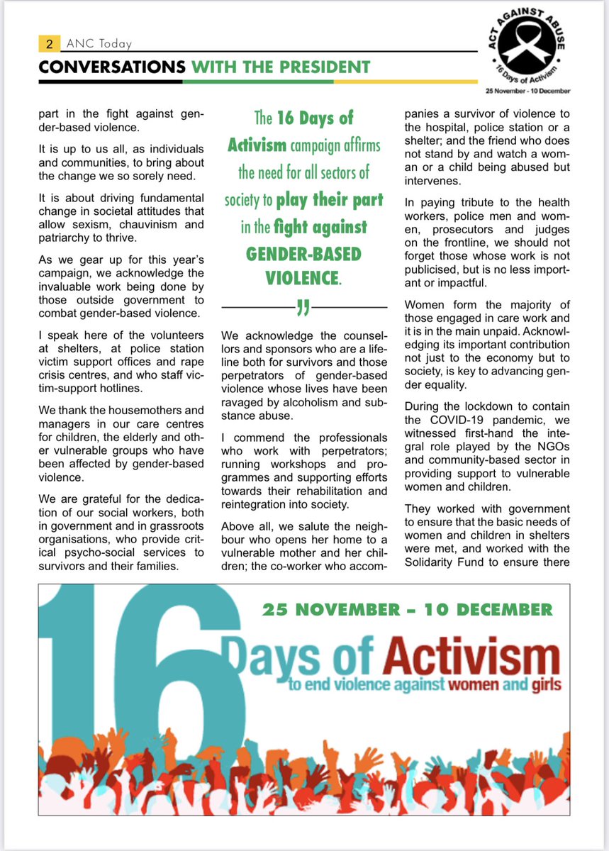 MYANC's tweet photo. ANC TODAY
Voice of the African National Congress
27 November - 3 December 2020
#COVID_19 #CoronavirusInSA and please #StaySafe #ProtectYourself #DefendEachother #LetsDoItTogether #16DaysofActivism2020 https://t.co/0N8V23TUzd