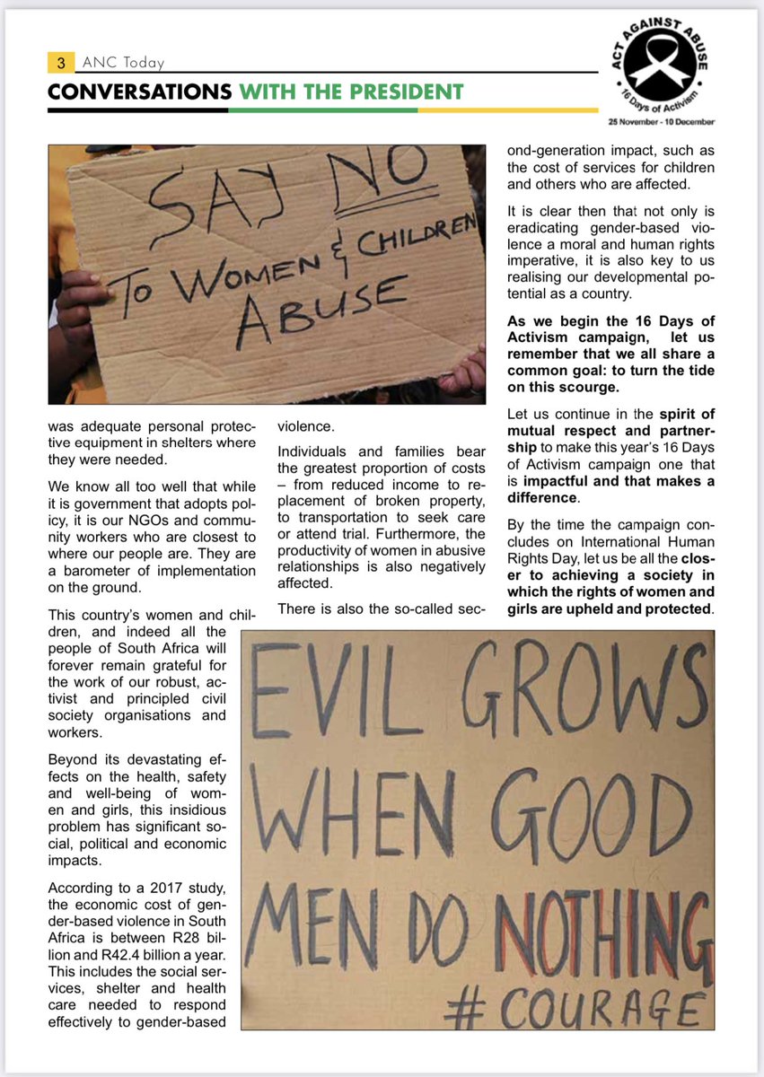 MYANC's tweet photo. ANC TODAY
Voice of the African National Congress
27 November - 3 December 2020
#COVID_19 #CoronavirusInSA and please #StaySafe #ProtectYourself #DefendEachother #LetsDoItTogether #16DaysofActivism2020 https://t.co/0N8V23TUzd