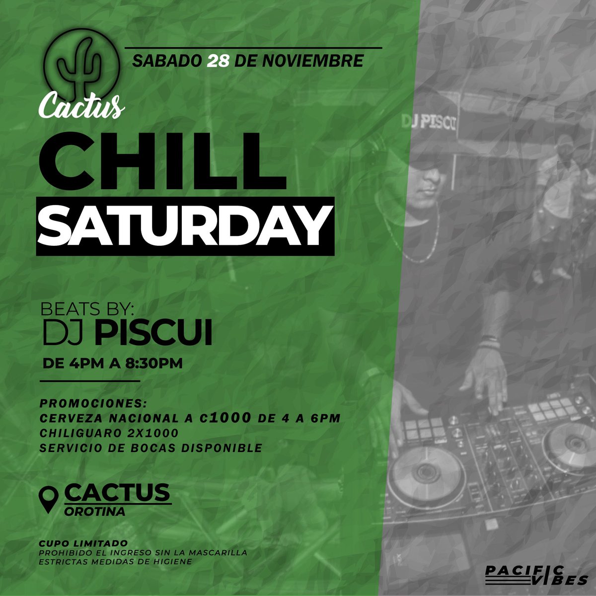 Orotina nos vemos mañana en Cactus 🔥🤩

Cerveza nacional a ₡1000 de 4 a 6pm y más promociones 🍻

Si desean reservar mesas pueden escribir al: 7057-0822 

Contamos con todos los protocolos de higiene.
Cupo limitado ‼️