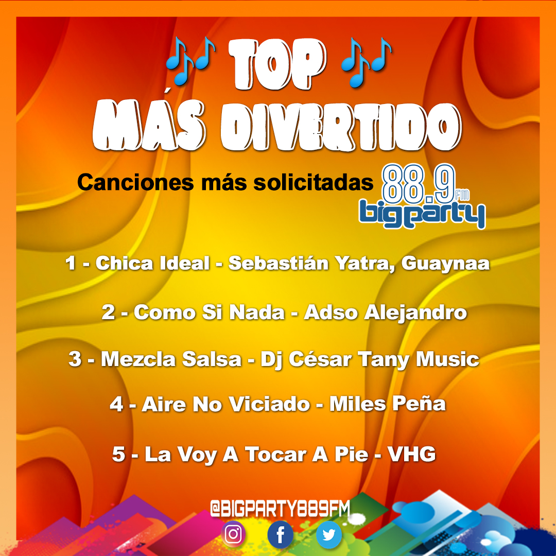 bigparty889fm's tweet photo. ¡Hoy es viernes y Big Party lo sabe!😁                                                                                                                                                                            
Top Más Divertido por Big Party 88.9 Fm📻 https://t.co/b6NOOJagwA