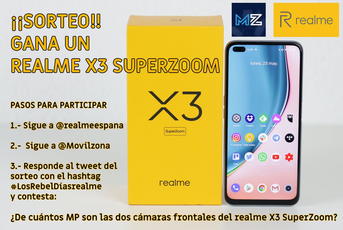 ¡SORTEO! Llévate un brutal #realmeX3SuperZoom de @realmeespana siguiendo los pasos que ves en la imagen. #LosRebelDíasrealme gleam.io/9OGpx/sorteo-r…