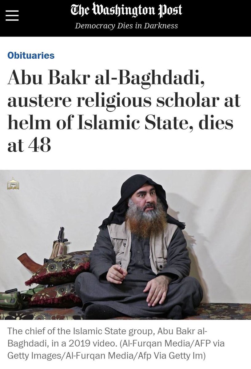 Reminder:The same Washington Post that described Islamic State leader Abu Bakr al-Baghdadi as an "austere religious scholar" has today described Mohsen Fakhrizadeh, the father of  #Iran's nuclear [weapons] program, as a "prominent Iranian nuclear scientist."