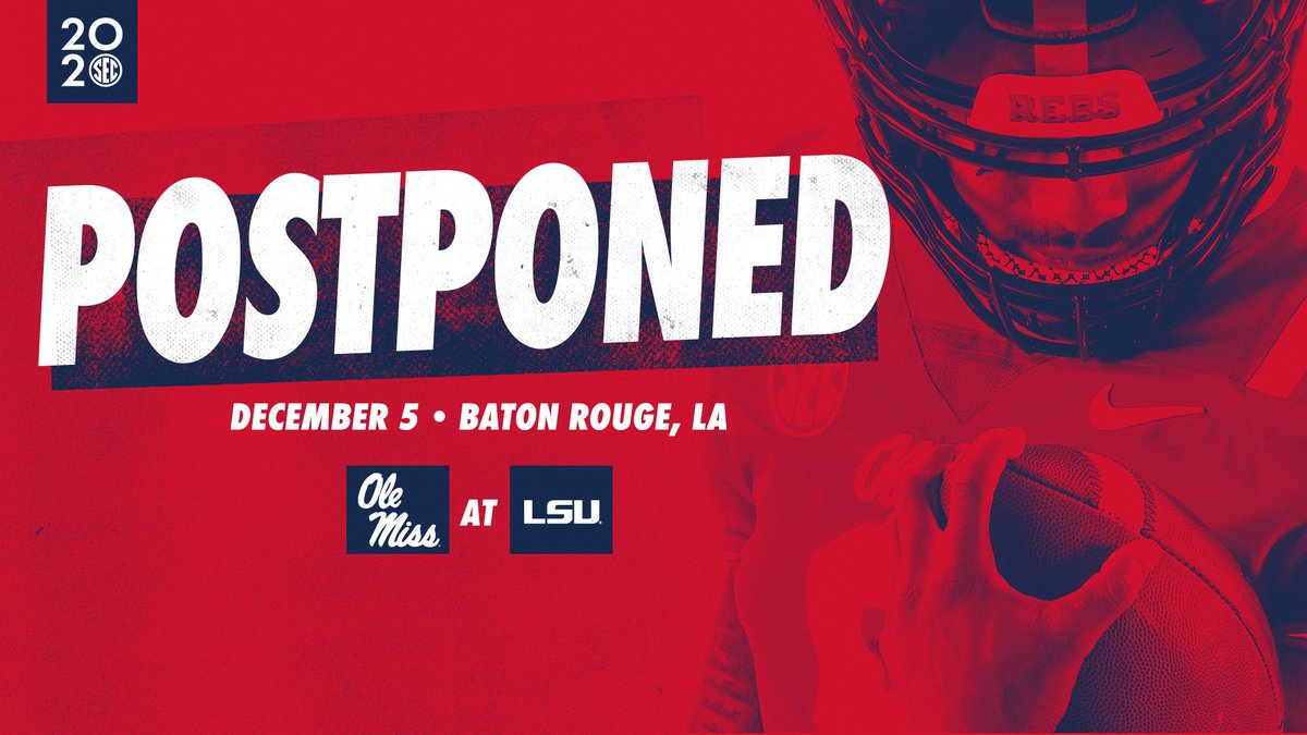 ⚠️ 𝙎𝘾𝙃𝙀𝘿𝙐𝙇𝙀 𝘼𝙇𝙀𝙍𝙏

<a href="/SEC/">Southeastern Conference</a> announces a revised Dec. 5 schedule as a result of game postponements during the 2020 season.

For that reason, our game at LSU has been postponed and will be rescheduled for a later date. 

📰 bit.ly/2KEdEtC