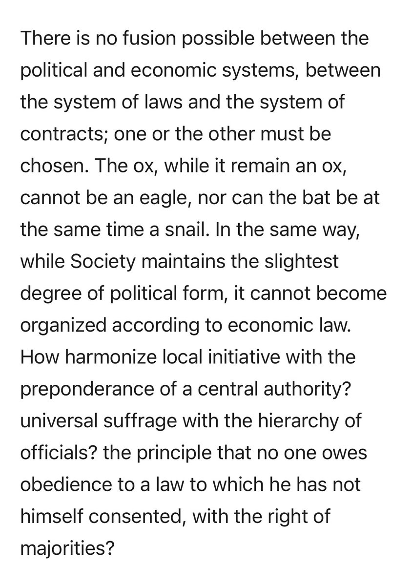 In 1851, Proudhon put most stress on a broader economic process initiated by poor and working-class people allowing us to free ourselves of “all authority” (coercive/imposed authority is the issue), though some of his economic + political suggestions were incomplete or incorrect.