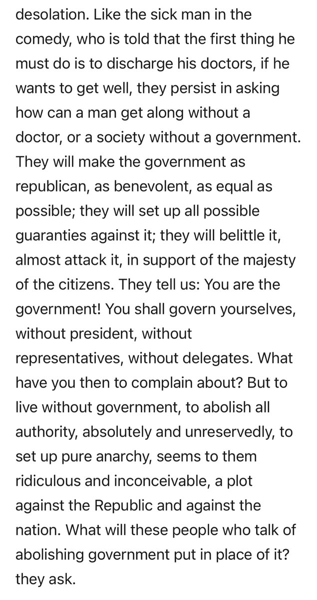 In 1851, Proudhon put most stress on a broader economic process initiated by poor and working-class people allowing us to free ourselves of “all authority” (coercive/imposed authority is the issue), though some of his economic + political suggestions were incomplete or incorrect.