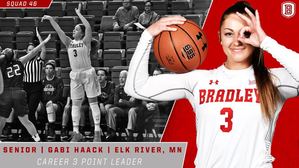 BradleyWBB's tweet photo. Break records, not hearts‼️
Say hello to Gabi Haack, the newest leader in career 3-pointers made 🥵 💦 
#BradleyBuilt #🅱️ack4️⃣itAll https://t.co/AyyuOEkpUK