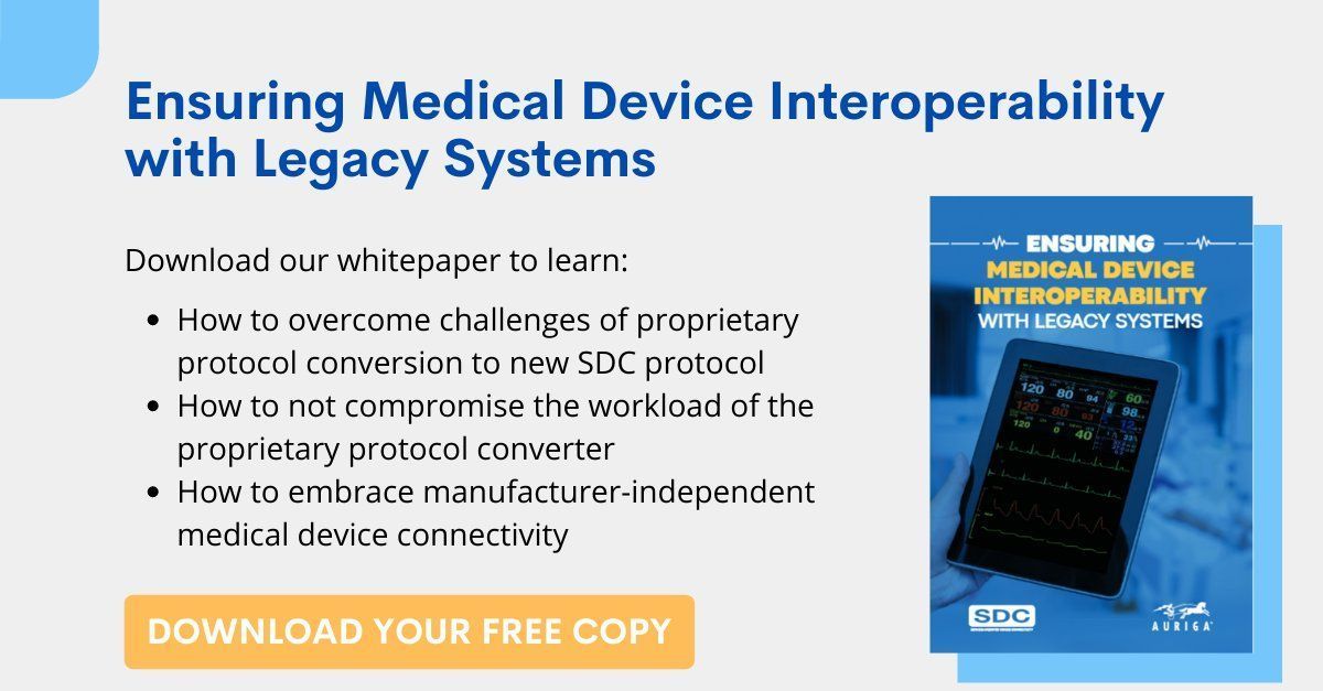 AurigaInc's tweet photo. Learn how you can ensure #MedicalDevices #Interoperability with legacy systems. Download our whitepaper on proprietary protocol conversion to new #IEEE11073 SDC protocol!
Get your free copy ➡️ https://t.co/f6Myr7VUCk
#Healthcare @antgrasso @Ronald_vanLoon @HealthcareLdr https://t.co/4IFqkP0rff