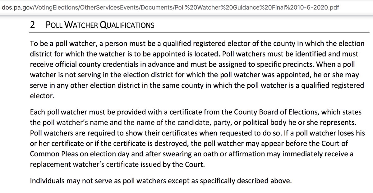 Stenstrom: needed legal help to get into counting center https://www.rev.com/blog/transcripts/pennsylvania-senate-republican-lawmaker-hearing-transcript-on-2020-election @ 55:17MISLEADINGPoll watchers receive county credentials in advance & must be assigned to specific precincts. If he went to a diff precinct, new credentials needed. https://dos.pa.gov/VotingElections/OtherServicesEvents/Documents/Poll%20Watcher%20Guidance%20Final%2010-6-2020.pdf26/