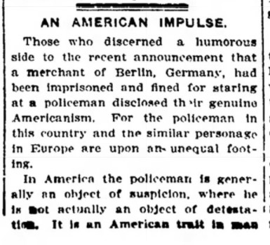 Going through old  #LNK newspapers for a project I'm working on, and keep getting distracted by the absolute ruthlessness of the Free Press.The Lincoln Star, 1913: "In America, the policeman is generally an object of suspicion, where he is not actually an object of detestation."