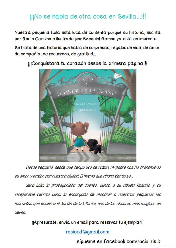 RocoCansino1's tweet photo. LOLA Y EL JARDÍN DE LA INFANTA
Un entrañable paseo por un mágico rincón de Sevilla. Una pequeña inquieta llamada Lola, su abuela y su inseparable Luna... 
¿Vas a perderte esta historia?

¡Reserva tu ejemplar!
¡Regala CULTURA! https://t.co/OxpHSOfoE4