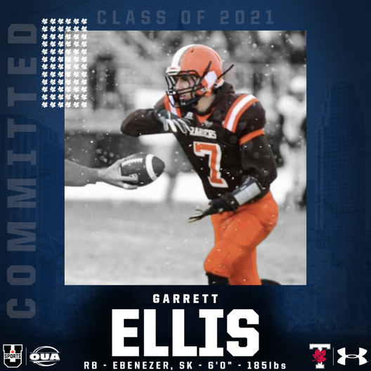 UofTBluesFB's tweet photo. Today we would like to welcome another Massive Addition to the 2021 Recruiting Class 6'0 205 LB RB Garrett Elllis! Garrett will be joining us from the Yorkton Regional High School Program! Garrett is from Ebenezer Saskatchewan! 

#BLEEDBLUE #WeAreTO #SaskBlues https://t.co/jpFlViugJT