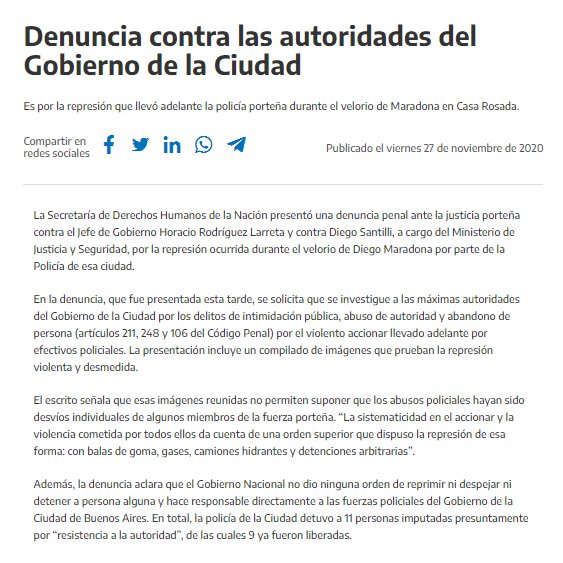 El Gobierno nacional denunció a la Ciudad "por la represión" durante la despedida de Maradona