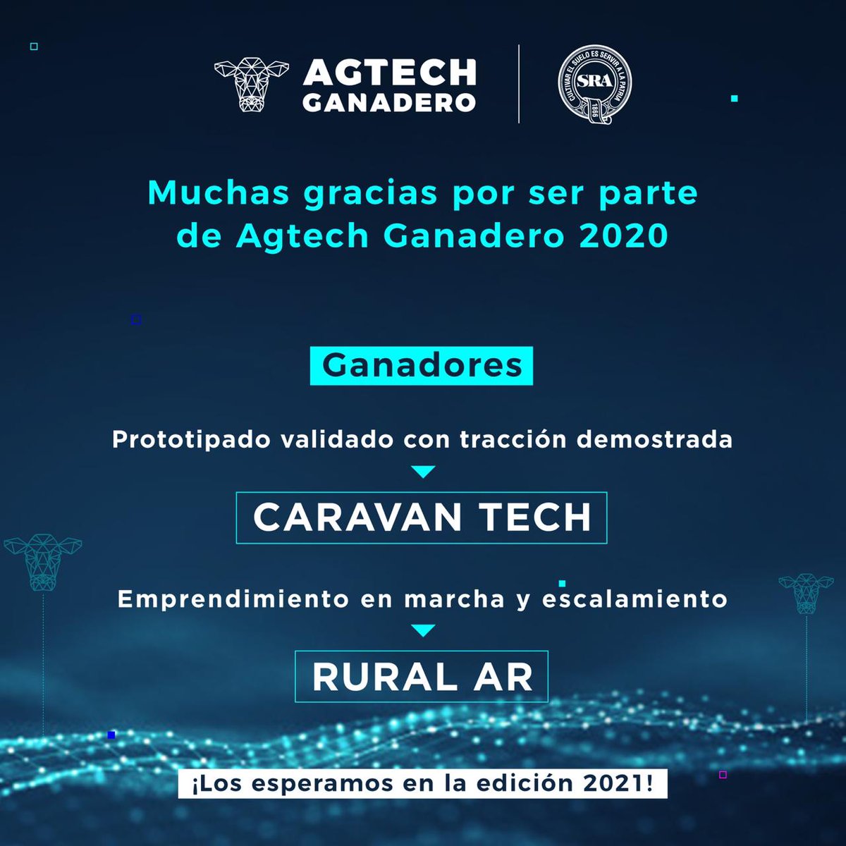 AgtechG's tweet photo. 🌐Concurso Agtech Ganadero 2020

Tecnologías integradas 4.0

Gracias a todos los proyectos que participaron y felicitamos a los ganadores @Rural_AR y CARAVAN TECH. https://t.co/DLN15F73Wp